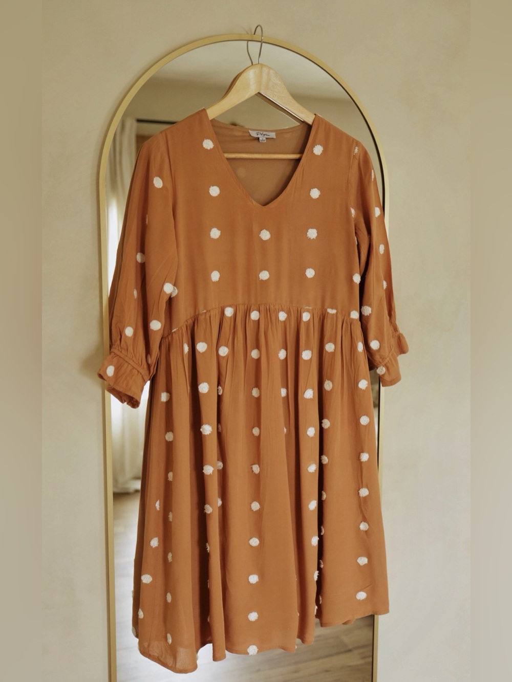 Polagram Rust Dot Tiered Midi Dress